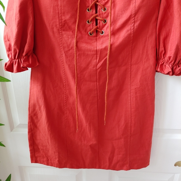 Lulus Off The Shoulder Lace Up Mini Dress Rust S - Picture 4 of 10